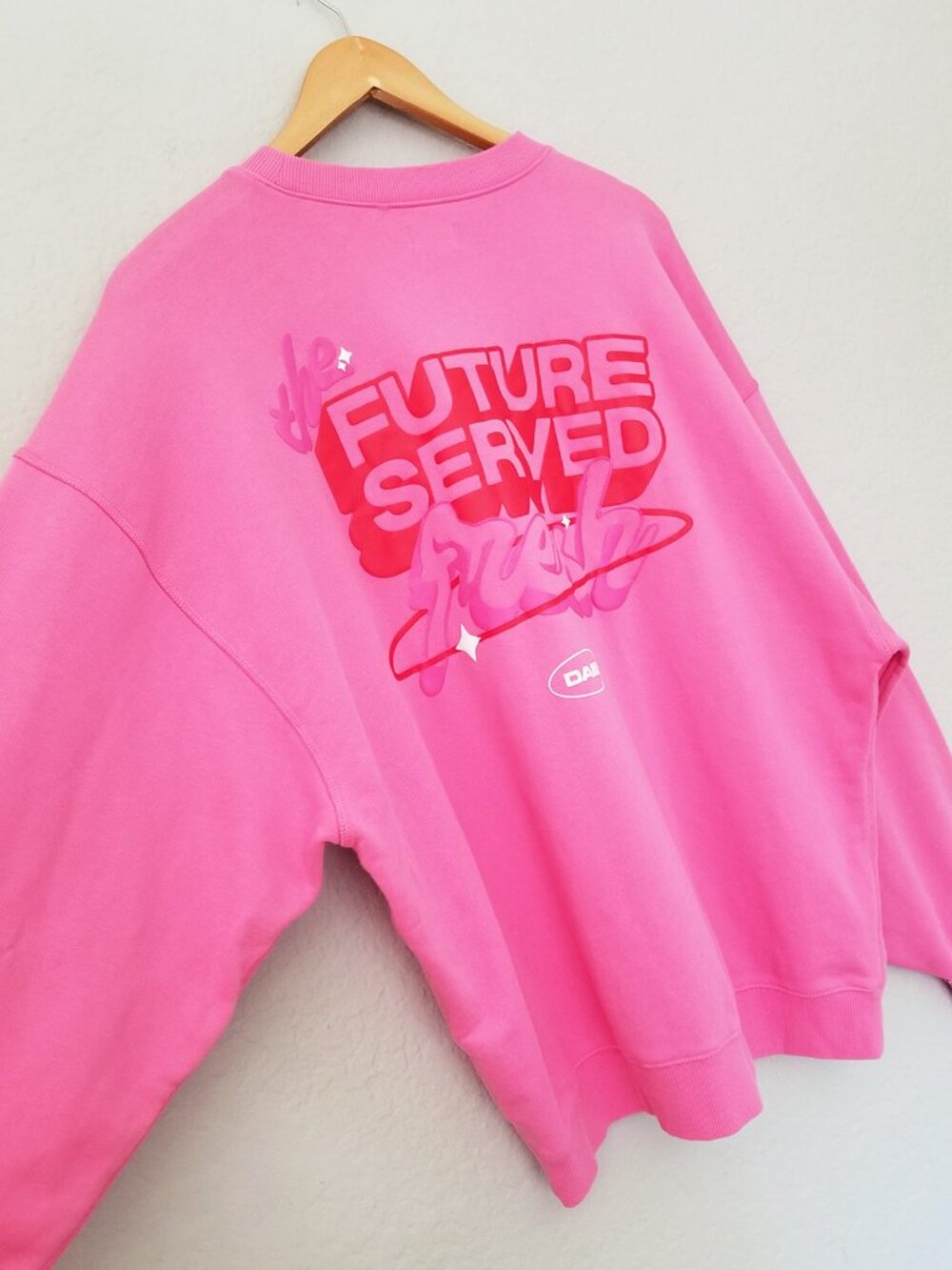 Poppi Future Served Fresh Pink Crewneck Sweatshirt Birthday Suit Oversized M - Picture 8 of 16